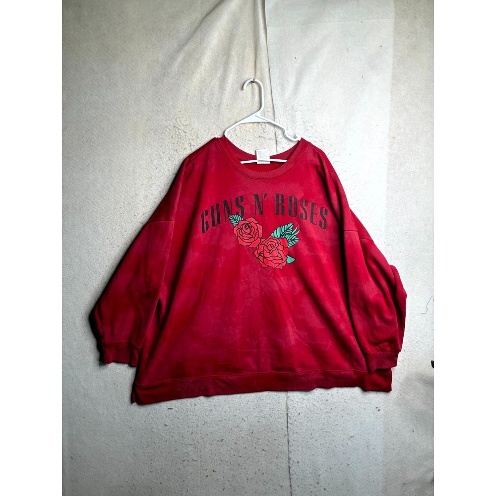Guns N' Roses Sweatshirt Womens 4X Red Graphic Print Tie Dye Rayon Fleece Lined